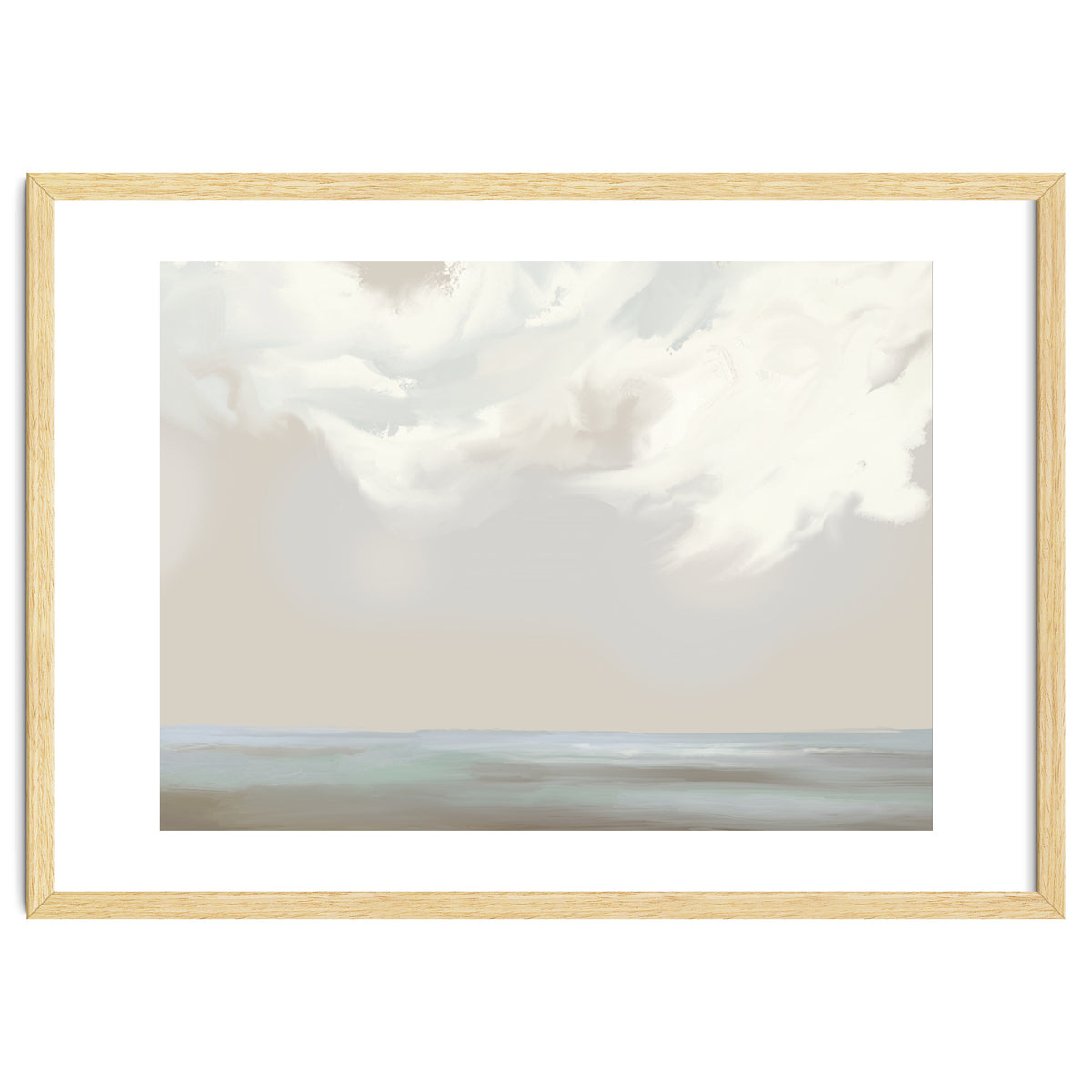 Abstract muted sea and clouds oil painting