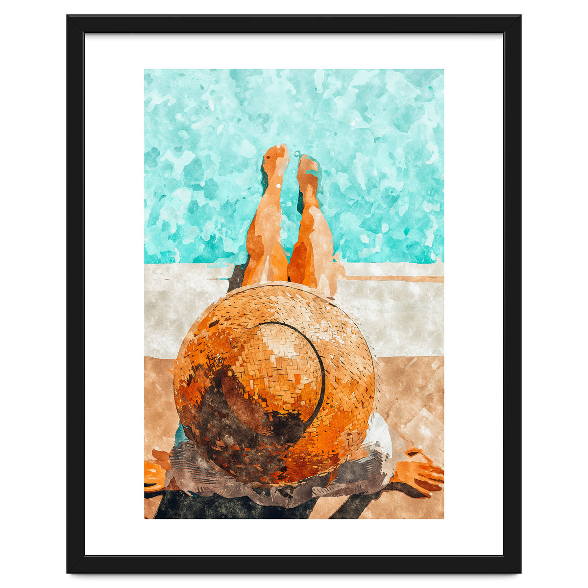 By The Pool All Day, Summer Travel Woman Swimming, Tropical Fashion Bohemian Painting