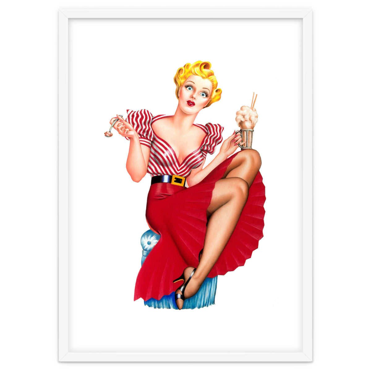 Pinup Blonde Posing With Ice Cream