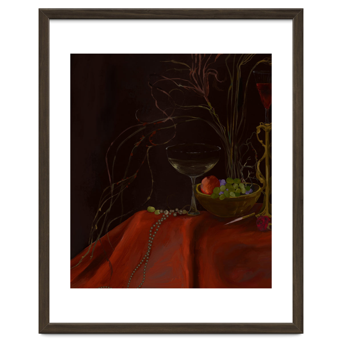 Dark Baroque Still Life Table and Wine oil