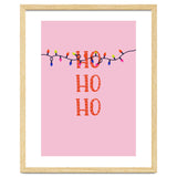 HO HO HO Christmas Lights Art, Pink Holiday Illustration, Modern Festive Quote thumbnail