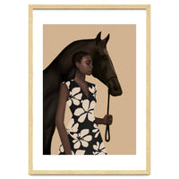 Woman In Bold Print With Black Horse