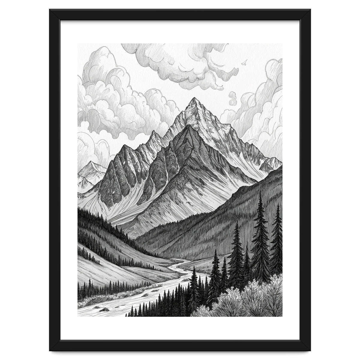 Majestic Alpine Mountain Range Sketch