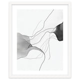 Abstract Black And White Flowing Lines And Shapes On White Background thumbnail
