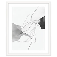 Abstract Black And White Flowing Lines And Shapes On White Background
