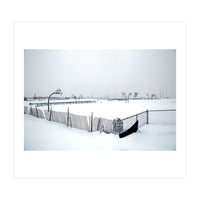 Snow-covered deserted basketball court in winter (Print Only)