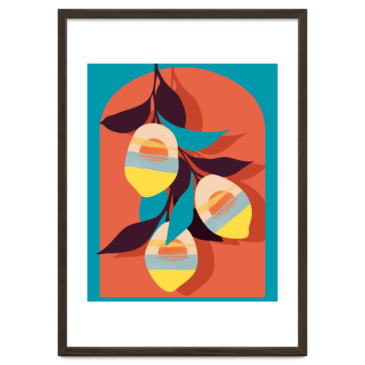 Lemon Sunset, Eclectic Botanical Colorful Bohemian Fruits, Food Pop Of Color Lime Retro