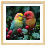 Lovebirds Perched Amidst Red Berries And Green Foliage thumbnail