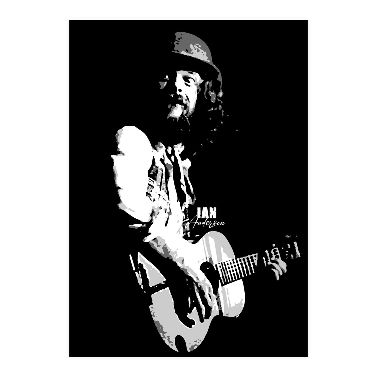 Ian Anderson Rock Music Legend in Grayscale (Print Only)