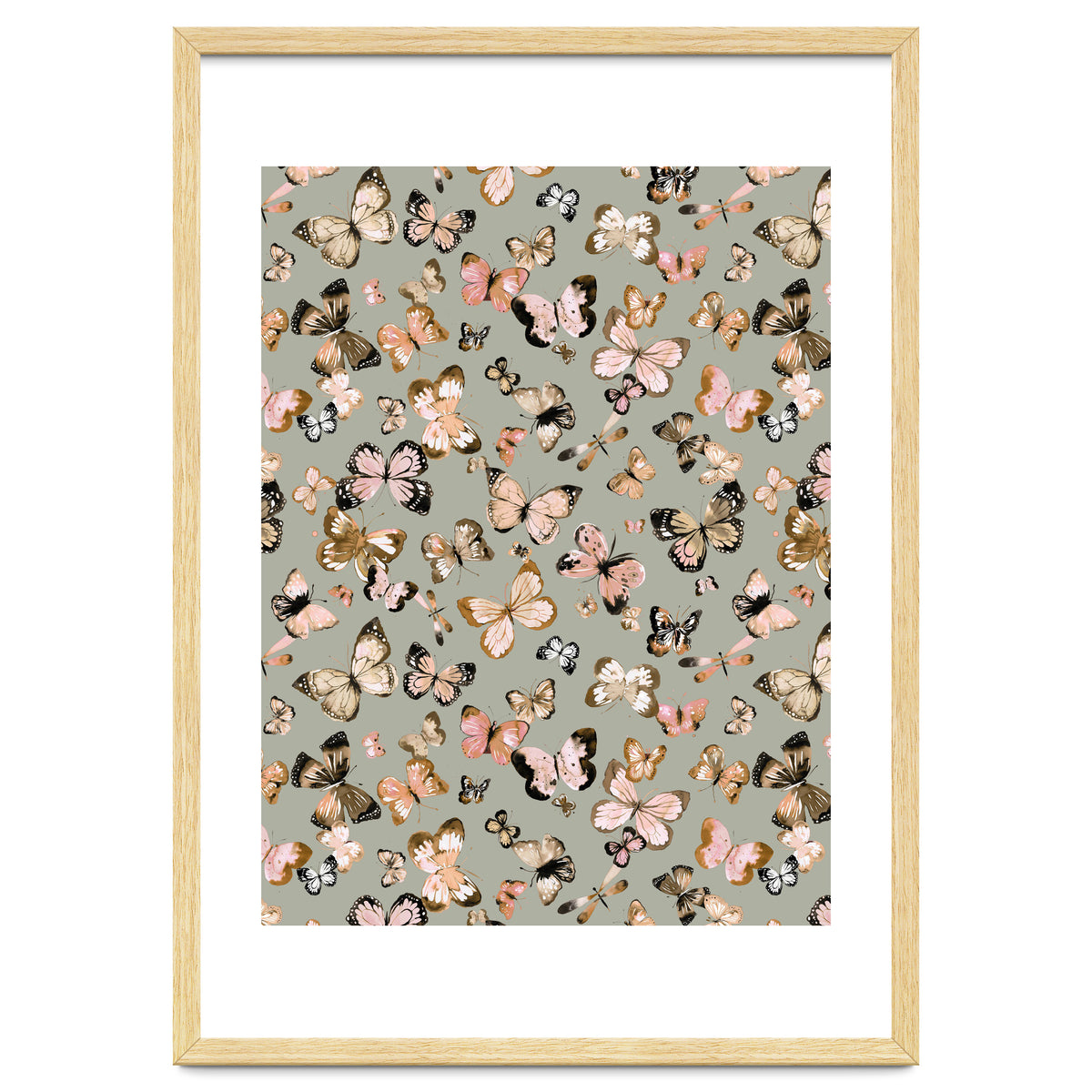 Flying Butterflies Gold Beige