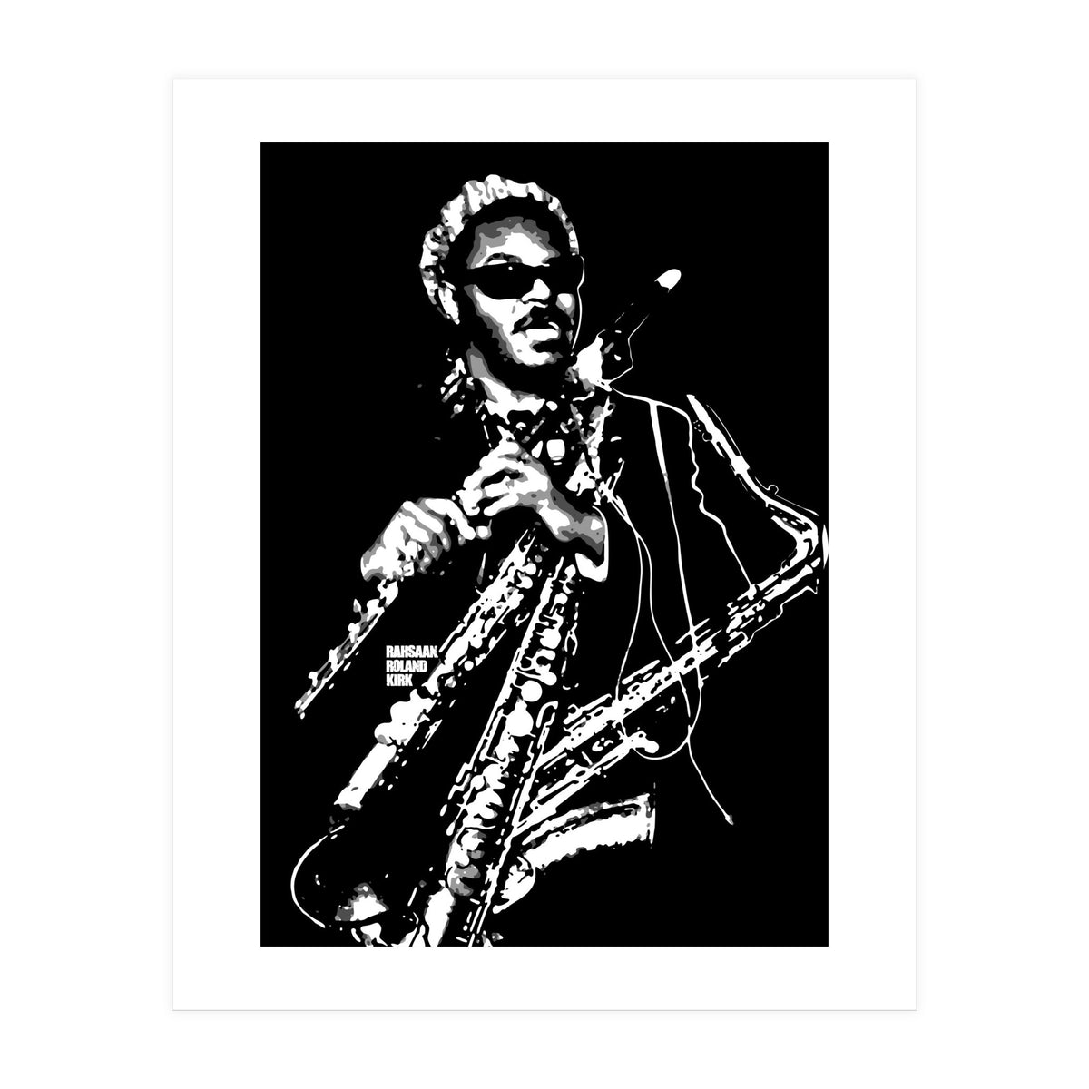 Rahsaan Roland Kirk American Jazz Multi-Instrumentalist in Grayscale (Print Only)