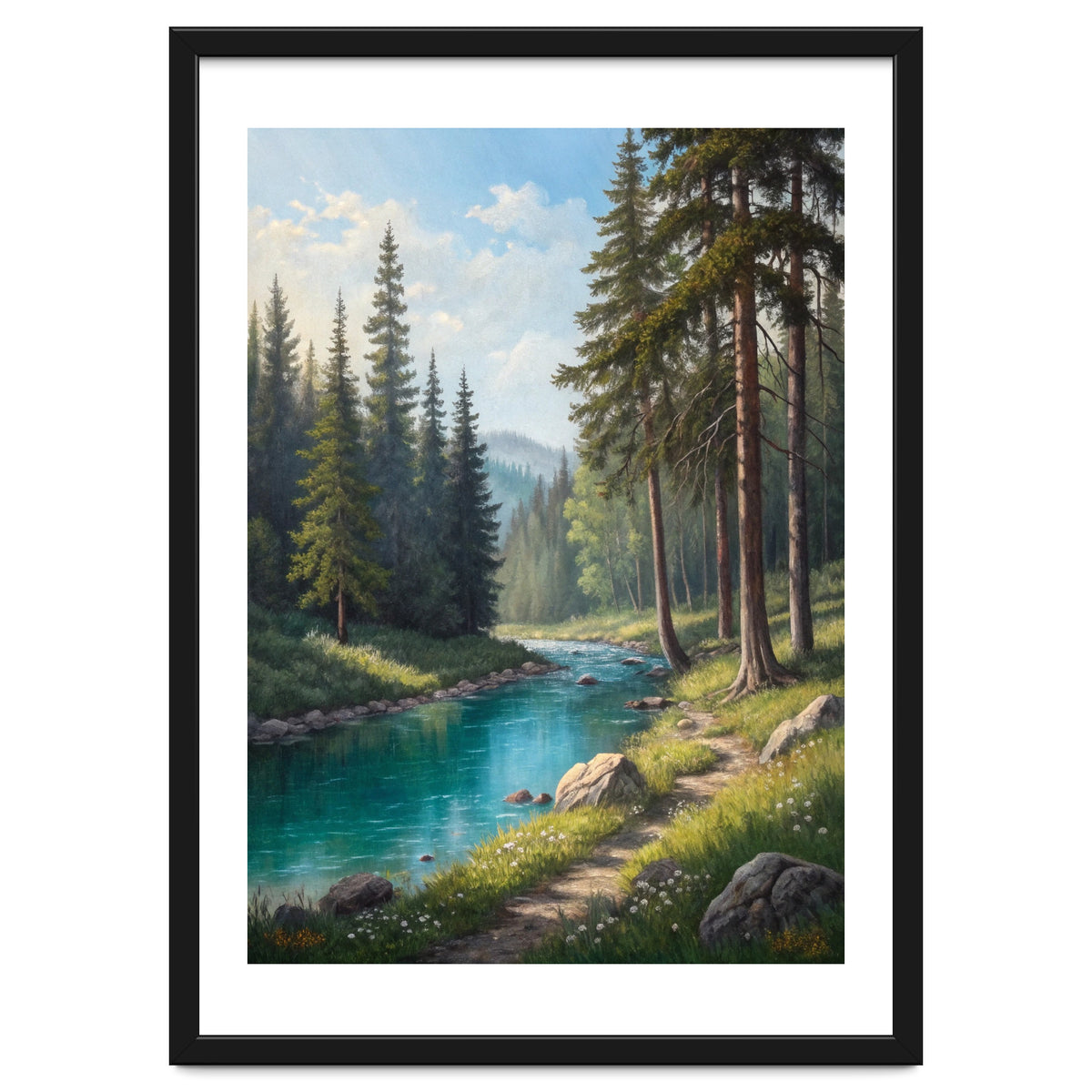 Serene Alpine Forest River Landscape
