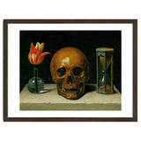 Vanitas, allegory of fleeting time with skull and hour-glass. Oil on canvas. thumbnail