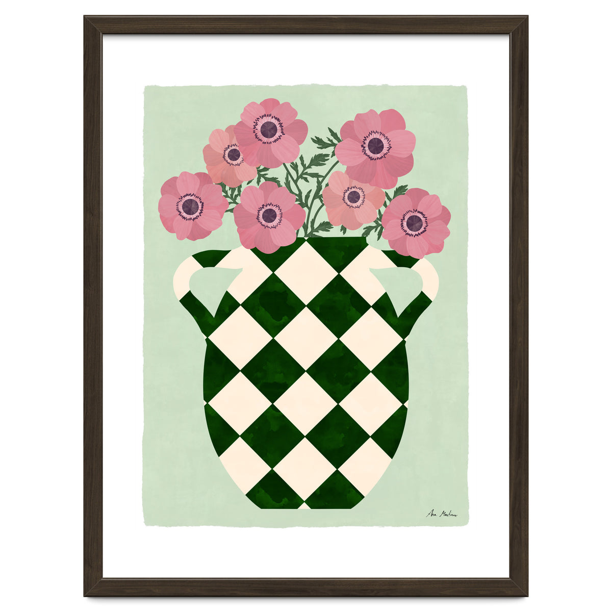 Checkered vase with anemones