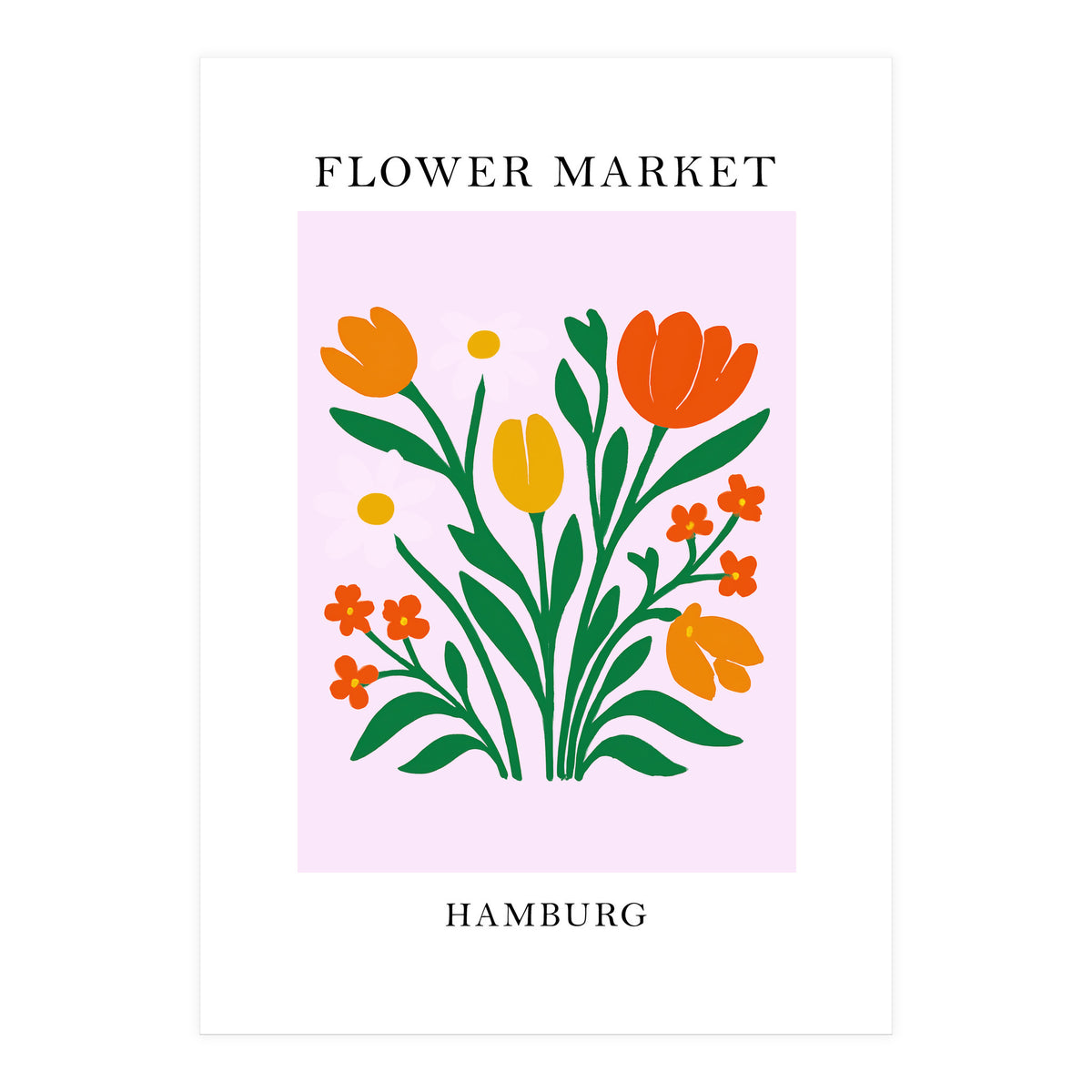 Hamburg Flower Market - Vibrant Modern Folk Art Print (Print Only)