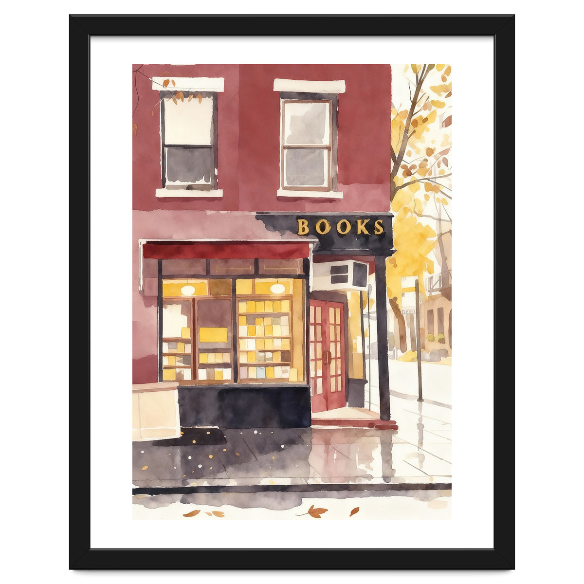 Cozy Bookshop, Autumn Book Shop Street Art, LibraryBook Store