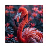 Vibrant Flamingo Portrait With Tropical Foliage (Print Only) thumbnail