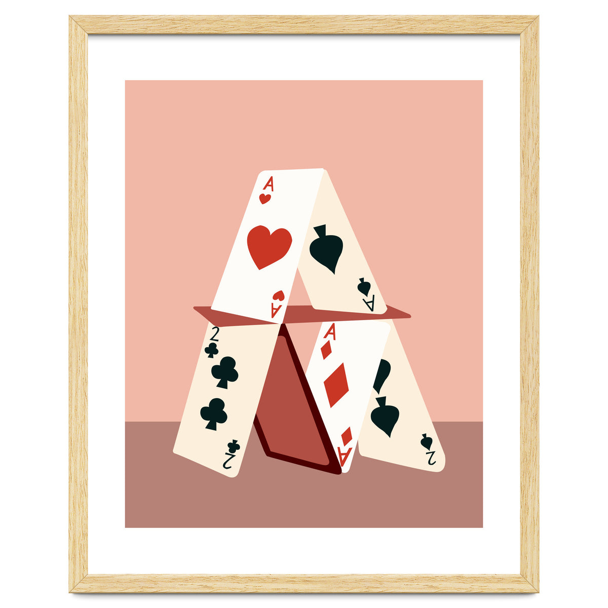 A House Made Of Cards, Relationship Concept Painting, Illustration Playing Cards, Spade Heart Eclectic Bohemian Contemporary