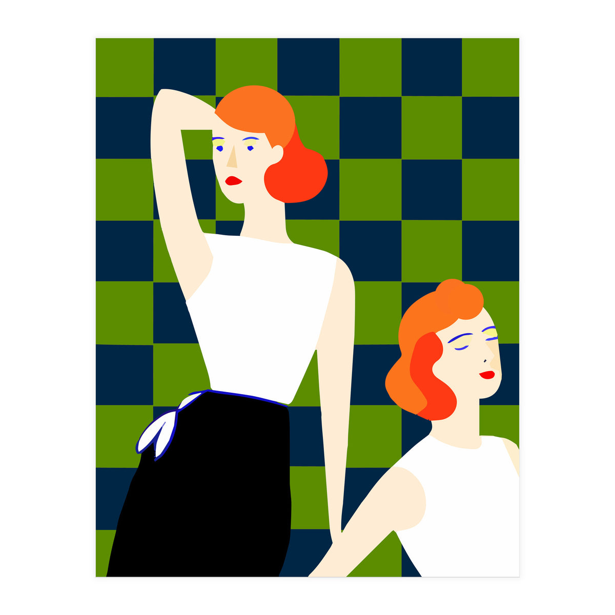 Moods, Checkers Girl Friends Chic Chess, Modern Bohemian Eclectic Woman Girl Boss, Bff Fashion Style (Print Only)