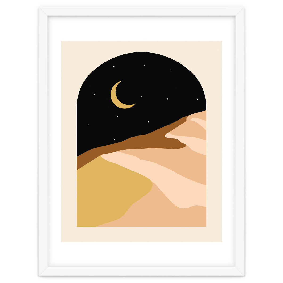 Desert Nights, Modern Bohemian Travel Sand Dunes, Eclectic Moon Stars Vintage Arc, Pastel Building Nature Landscape