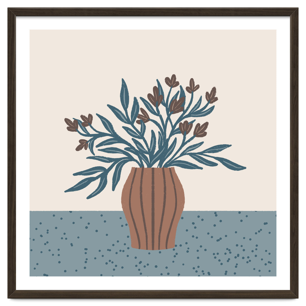 Brown Flowers in a Vase – Minimalist Floral Still Life