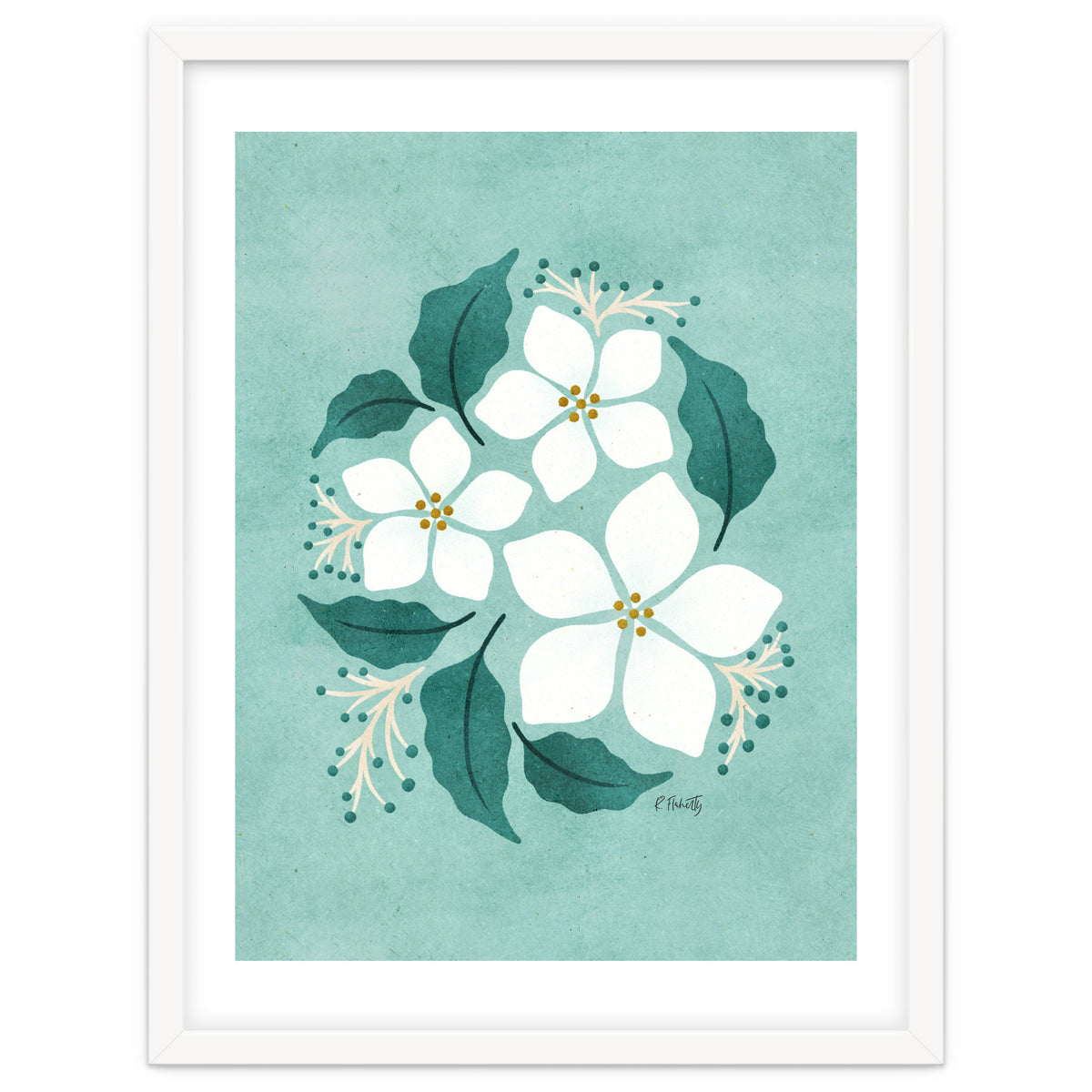 White Flowers On Mint