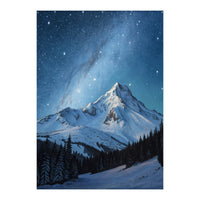 Majestic Snow-Capped Mountain Peak Under a Brilliant Starry Night Sky (Print Only)