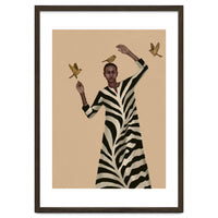Woman With Birds And Zebra Pattern Dress