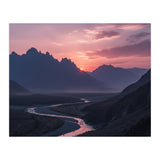 Crimson Sunset Valley: Serene Mountain Vista (Print Only) thumbnail