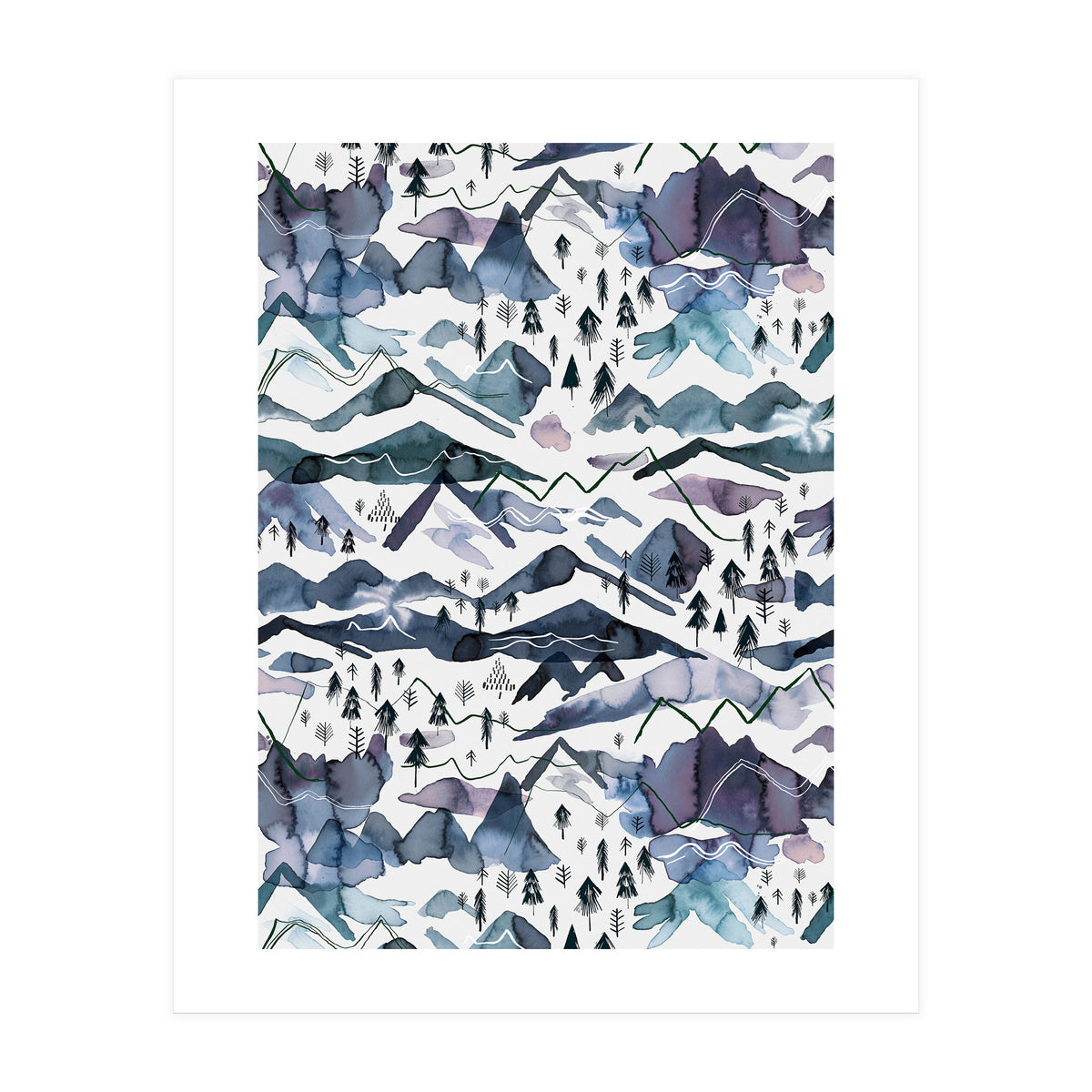 Watercolor Landscape Blue Mountains (Print Only)