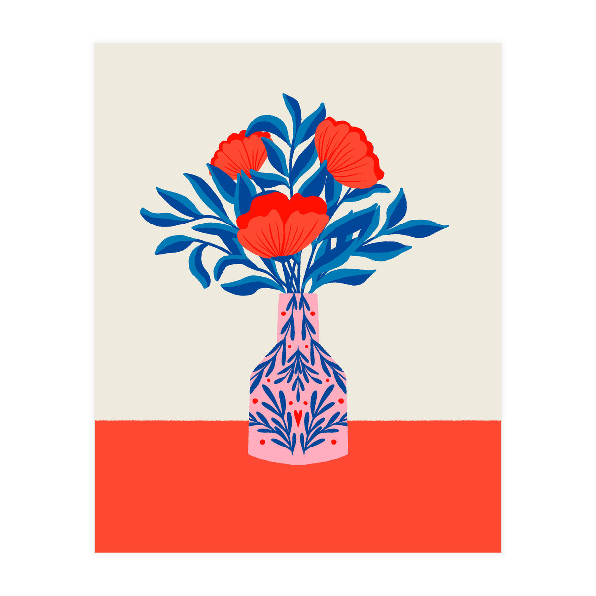 Poppies in a vase - red and blue (Print Only)
