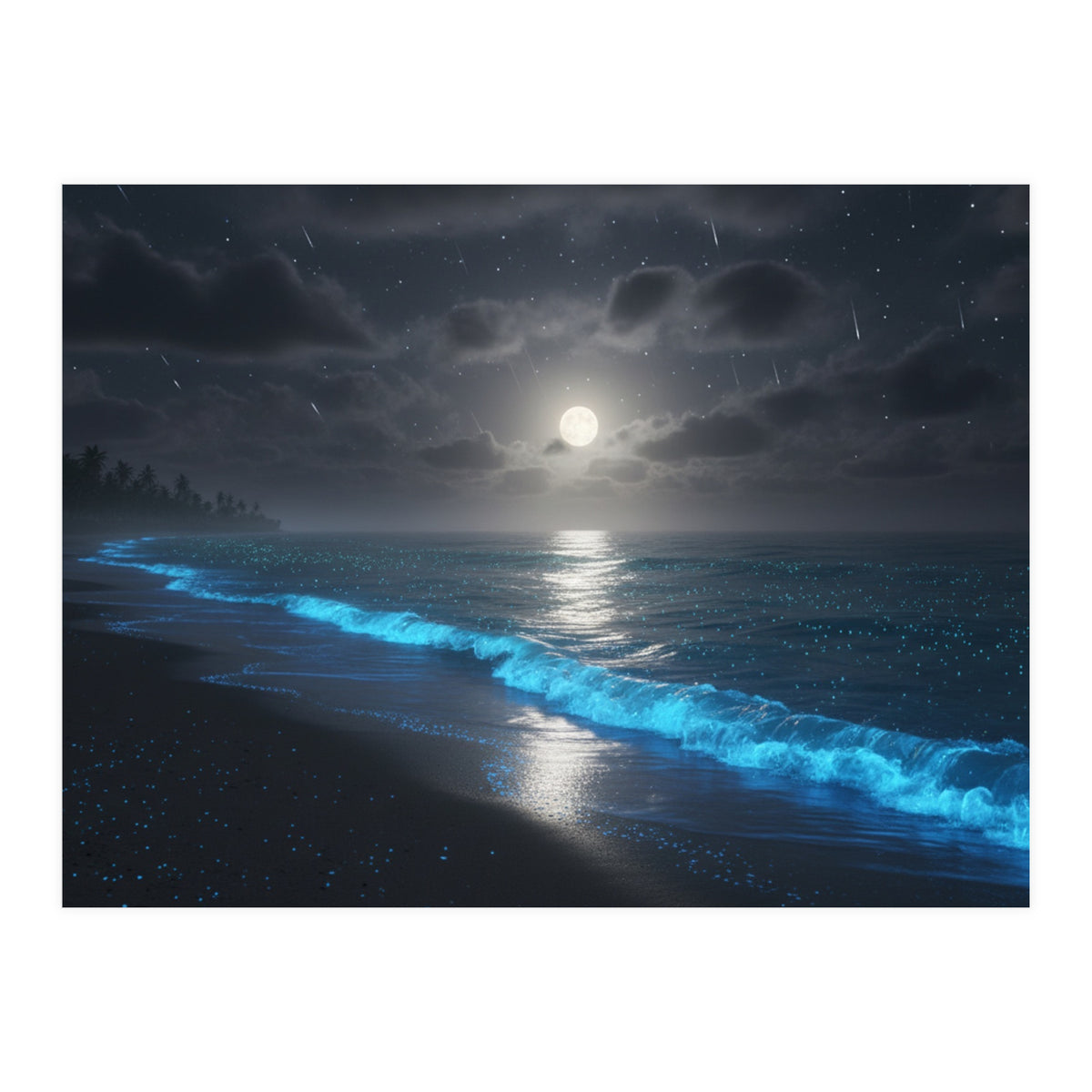 Bioluminescent Moonlit Shore (Print Only)