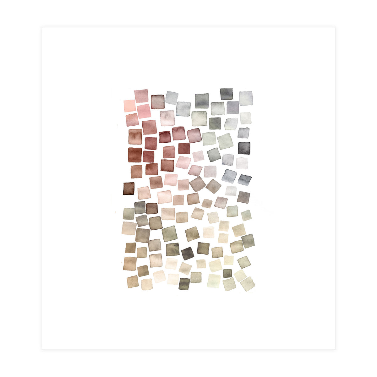 Watercolor Geometric Square Shapes Red (Print Only)