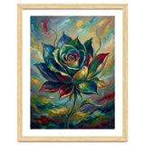 Enchanted Teal and Gold Rose Impasto Oil Painting thumbnail