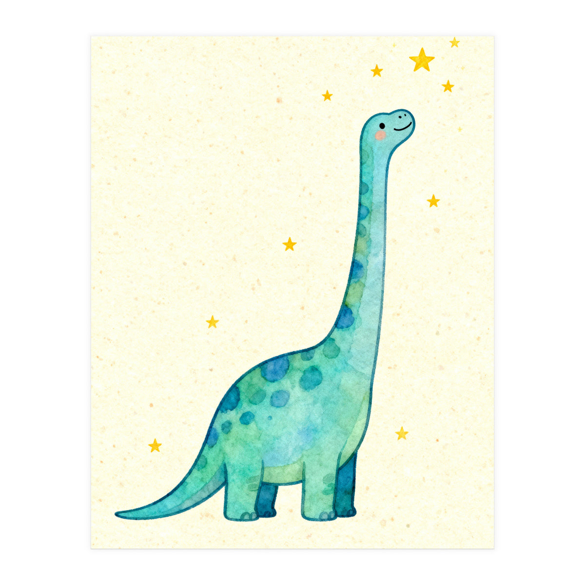 Cute Brontosaurus Watercolor Art, Whimsical Dinosaur Nursery Print, Starry Dino Illustration (Print Only)