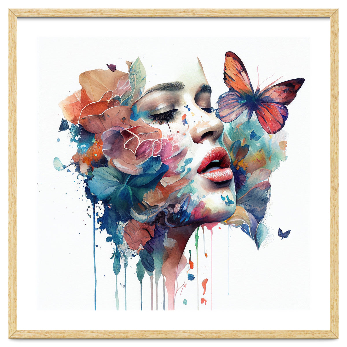 Watercolor Floral Woman Face #1