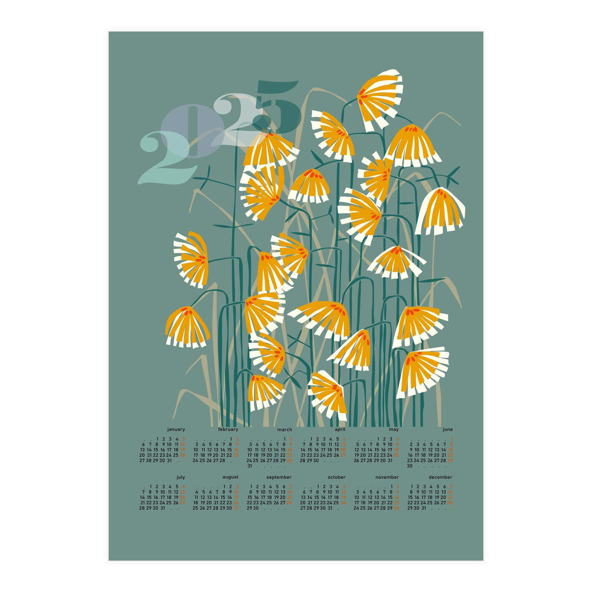 calendar 2025  linocut meadow green (Print Only)