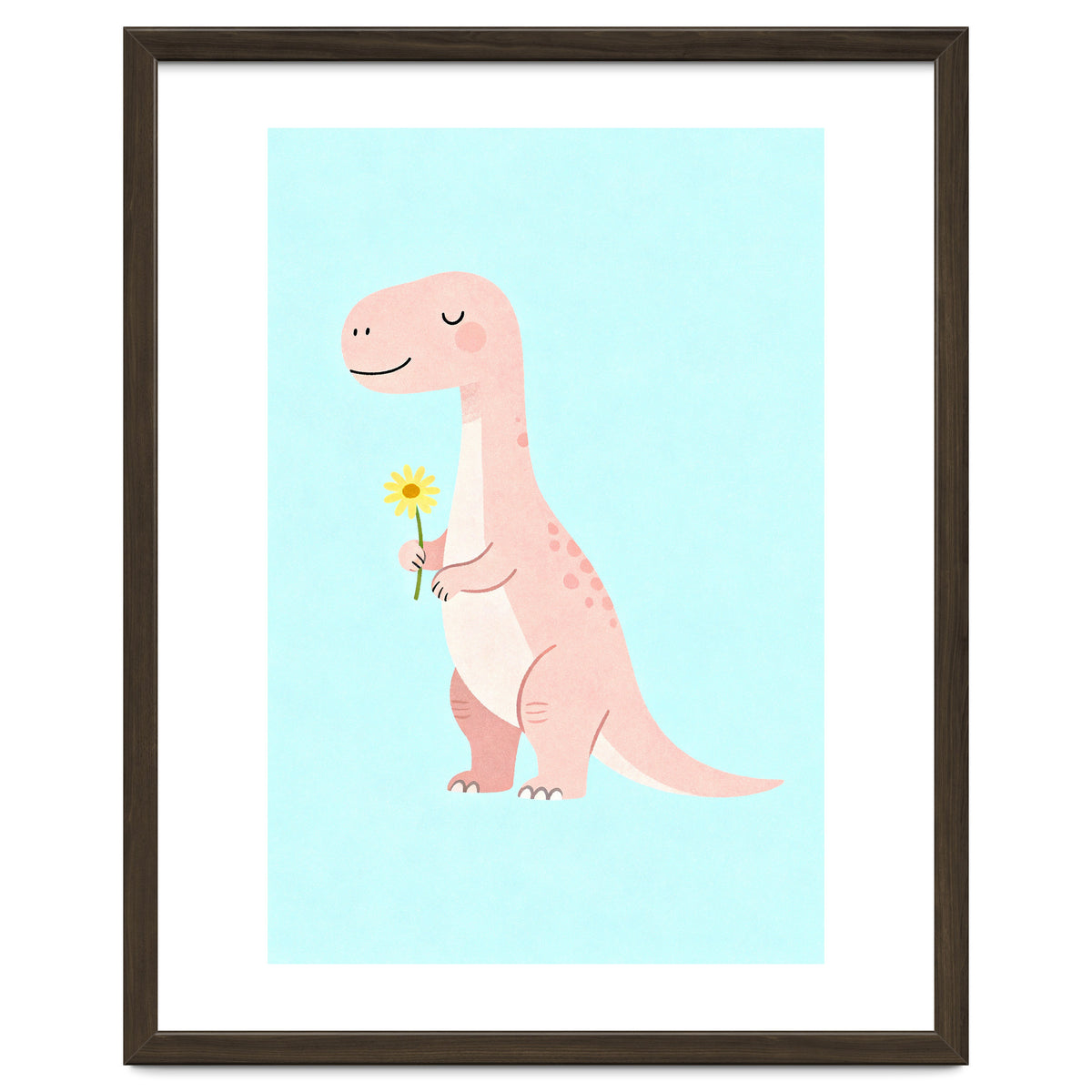 T-Rex Tyrannosaurus Dinosaur Art, Whimsical Dino with Flower, Gentle Nursery Print