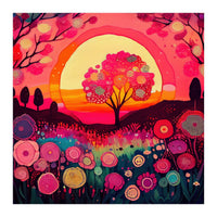 Folk Sunset Blossoming Tree (Print Only)