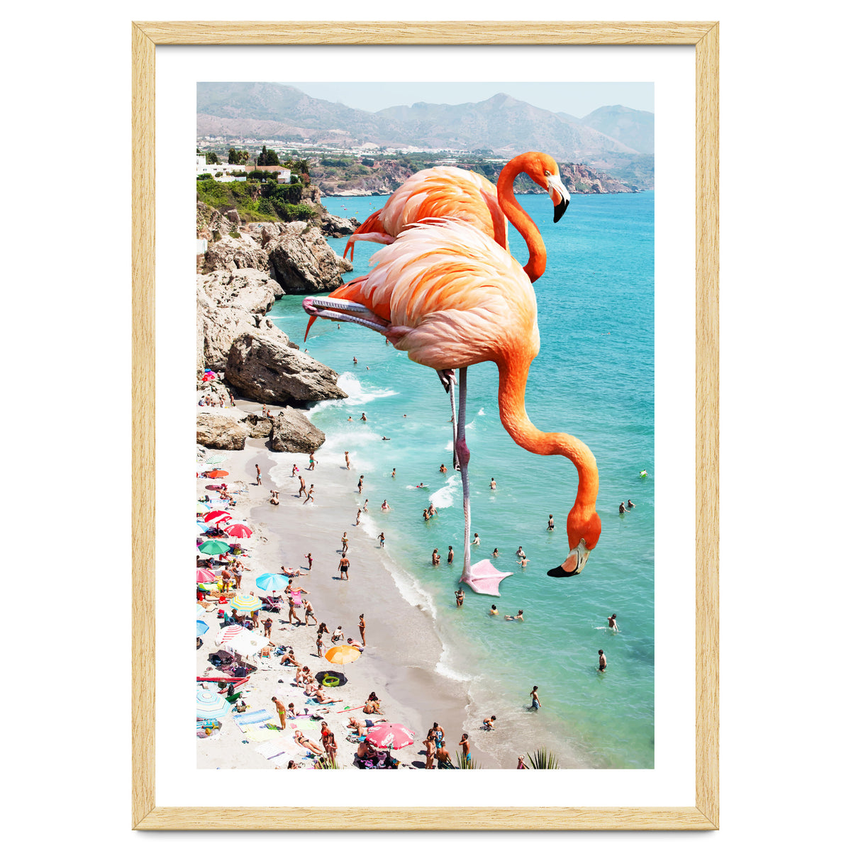 Flamingos on the Beach, Wildlife Surrealism Birds, Nature Flamingo Fantasy Beach Summer Photography