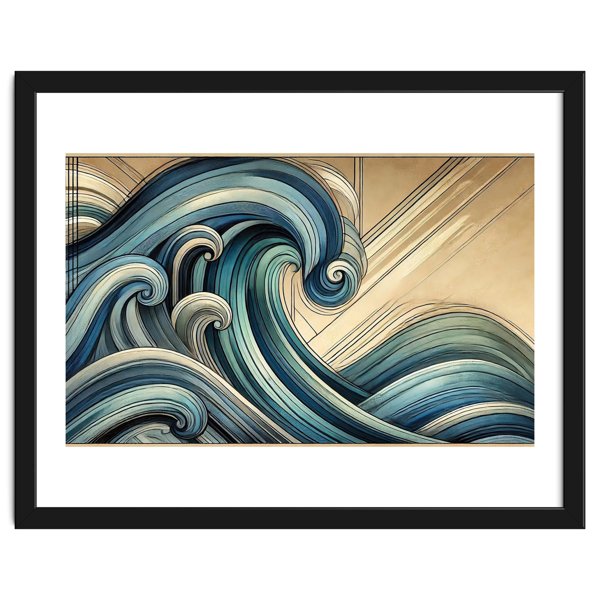 Art Deco Blue Ocean Waves