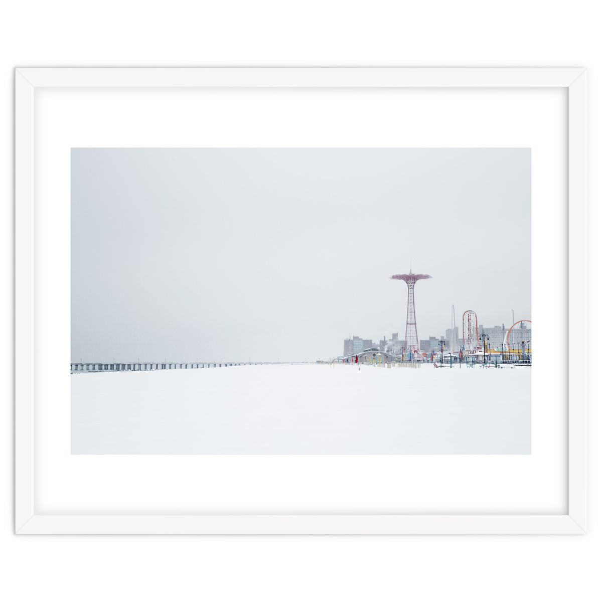Amusement park in the winter seascape