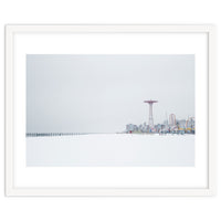 Amusement park in the winter seascape