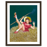 Pinup Sexy Girl Posing On A Hay With A Pitchfork thumbnail