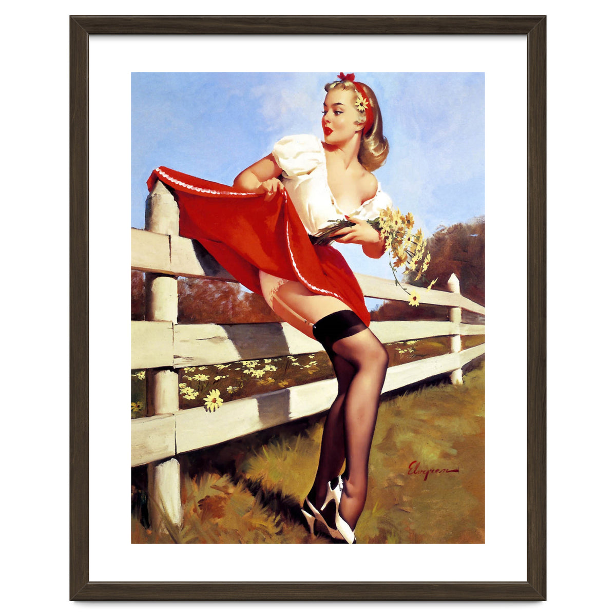 Pinup Girl Stacked On The Farm Fance
