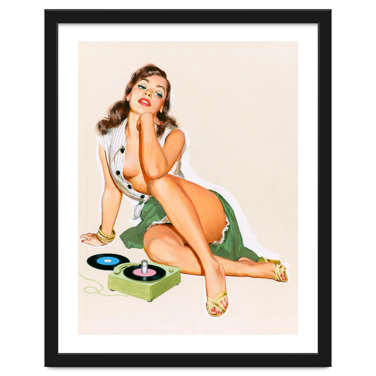 Sexy Pinup Woman Posing With Record Player