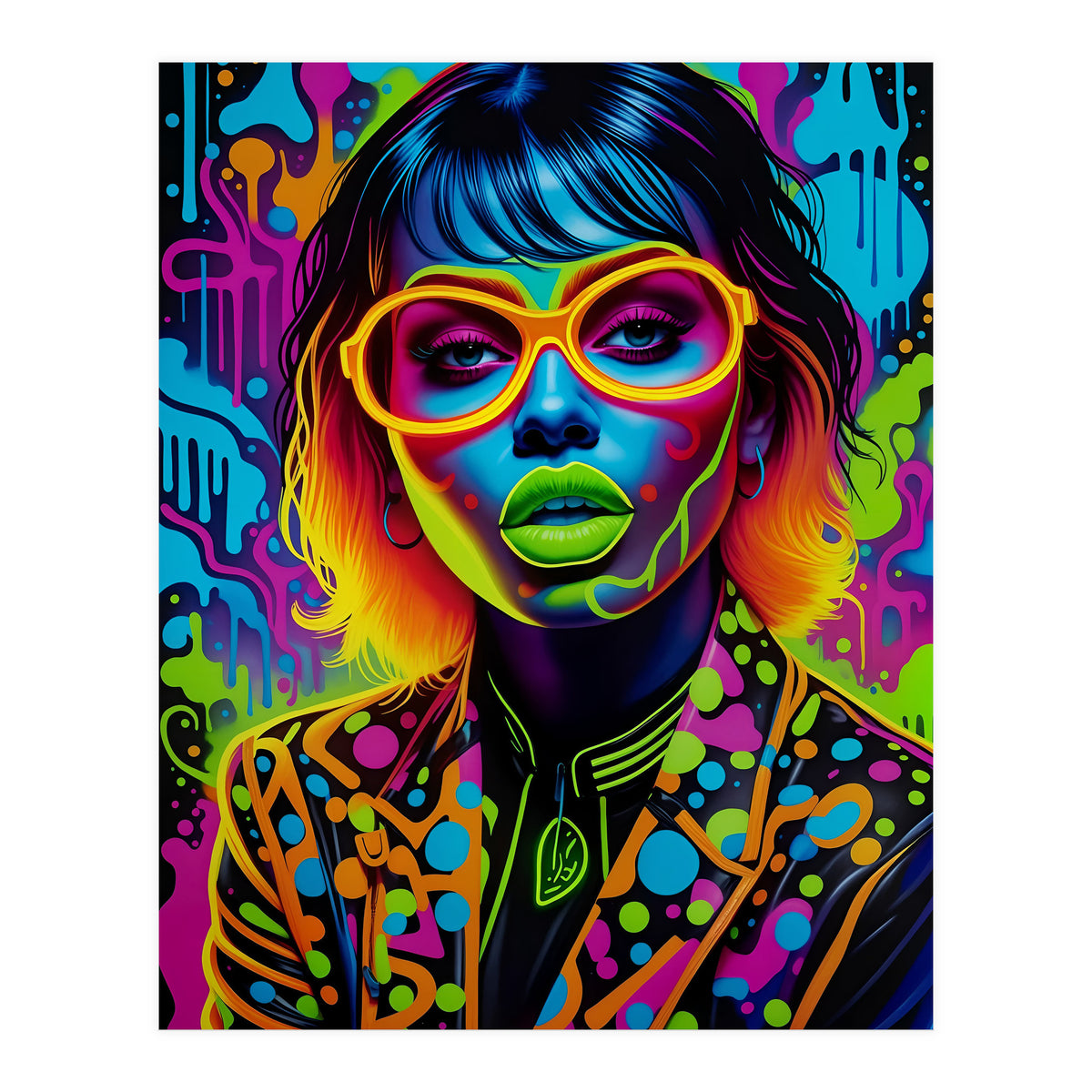 Girl In Glasses Neon Graffiti Art (Print Only)