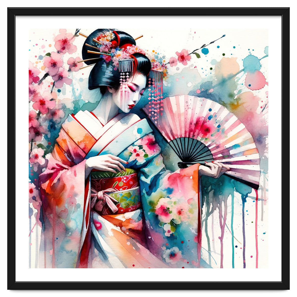 Watercolor Geisha Dancer #2
