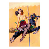 Pinup Sexy Girl Riding A Wooden Horse (Print Only) thumbnail