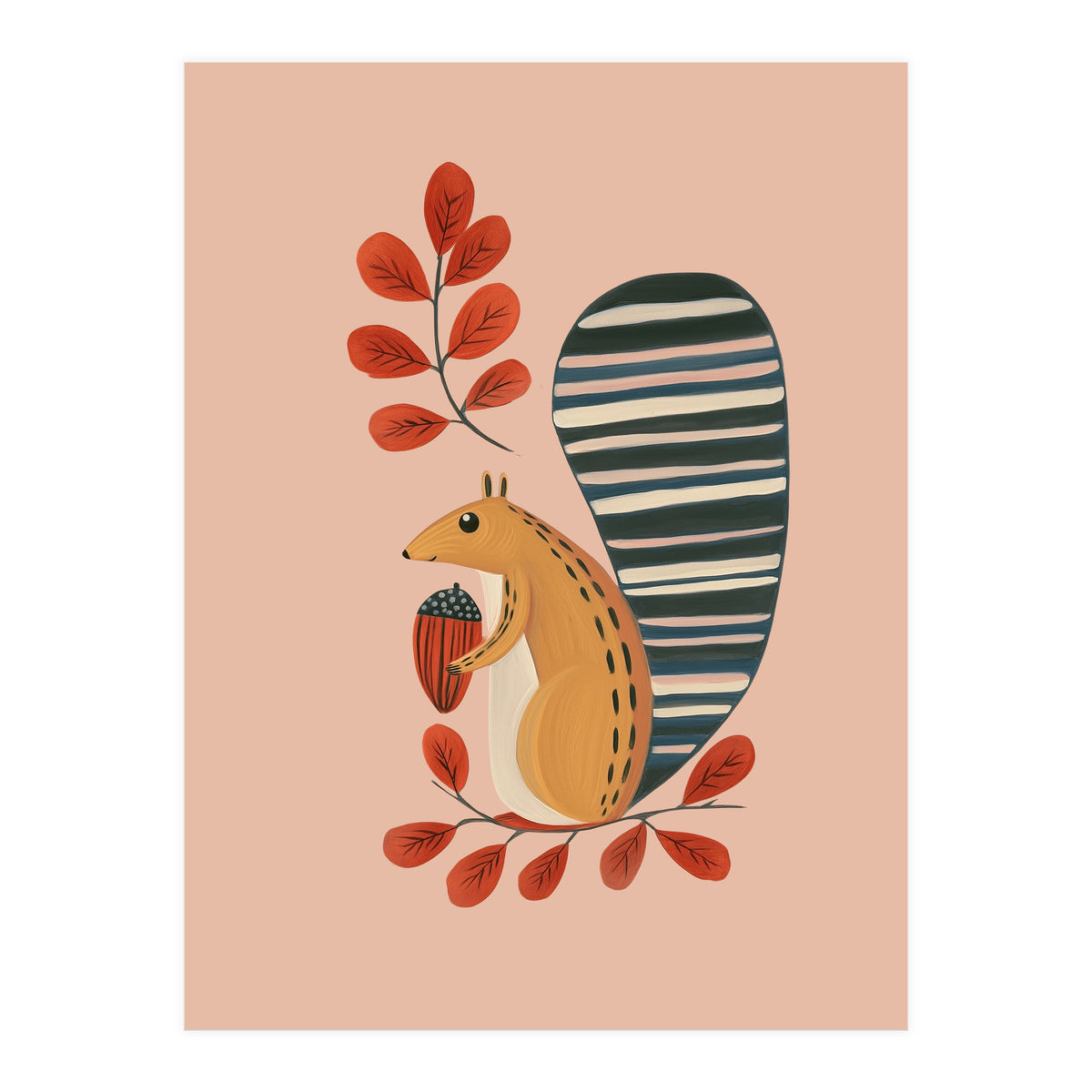 Squirrel In A Pink Autumn (Print Only)